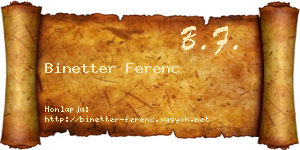 Binetter Ferenc névjegykártya